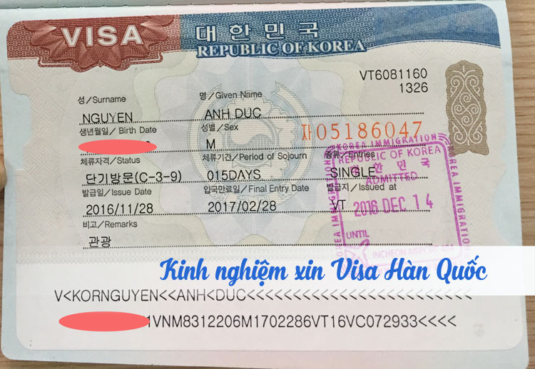  CÁC THỦ TỤC CẦN THIẾT ĐỂ XIN VISA HÀN QUỐC